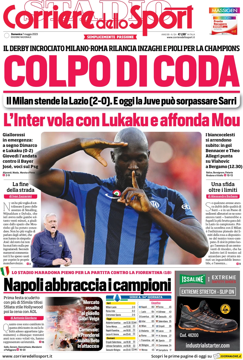 Prima pagina Corriere dello Sport - 7 maggio