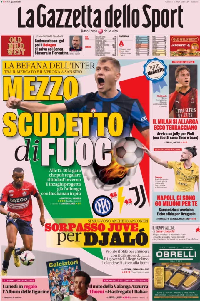 Prima pagina La Gazzetta dello Sport 6 gennaio 2024