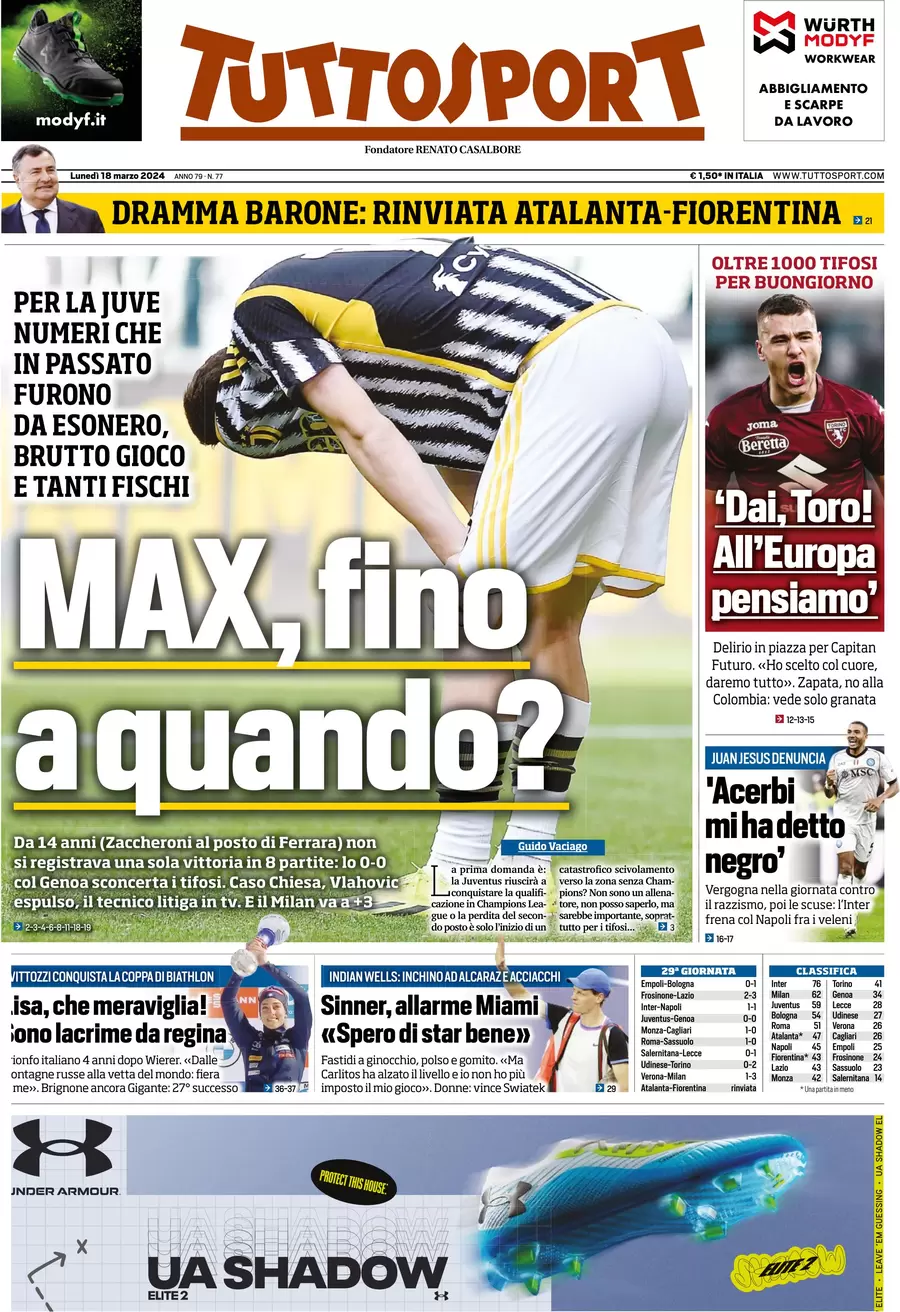 Prima pagina Tuttosport 18 marzo 2024