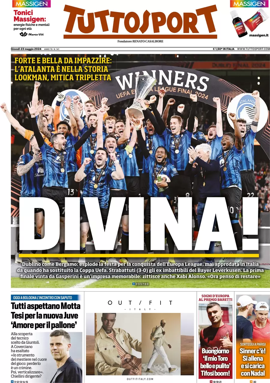 Prima pagina Tuttosport 23 maggio 2024